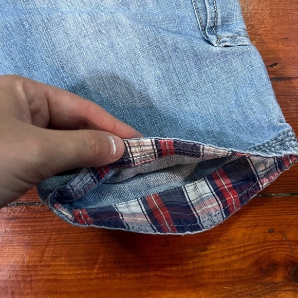 Catimini denim shorts boy size 4 longer length plaid lining - Picture 5 of 7